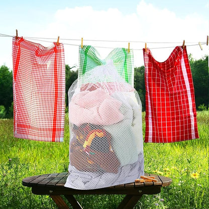 TecUnite 10 Pcs Mesh Laundry Bags with Drawstring Multicolor Mesh Sack Bag Nylon Gift Dishwasher Bag with Sliding for Storage Clothes Socks Jewelry Gifts Toys Fruit(24 x 36 Inch,White)