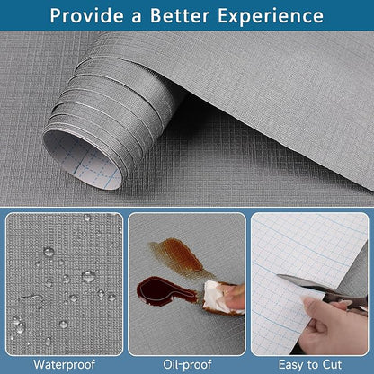 Self Adhesive Shelf Liner, Peel and Stick Drawer Liner Waterproof Contact Decor Liner with Grain Texture for Kitchen Walls Cabinets, Bedroom Classroom, Cover Book (Silver Gray, 23.6 x 393.7 inches)