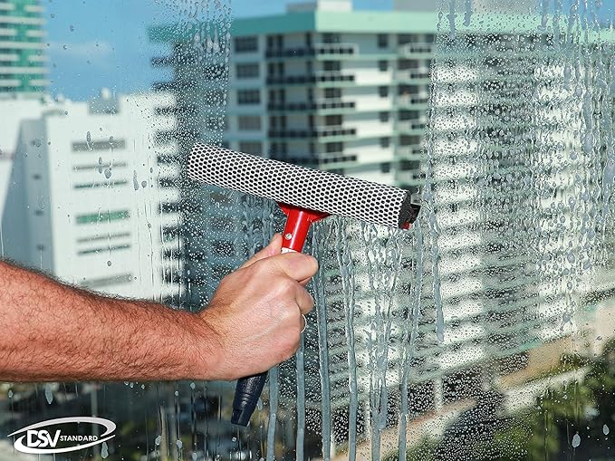 DSV Standard Window Squeegee for Window Cleaning, Window Cleaner Tool for Car Windshield, Shower Door, Boat | 2-in-1 Mini Squeegee for Home | Windshield Squeegee Kit for Car Windows