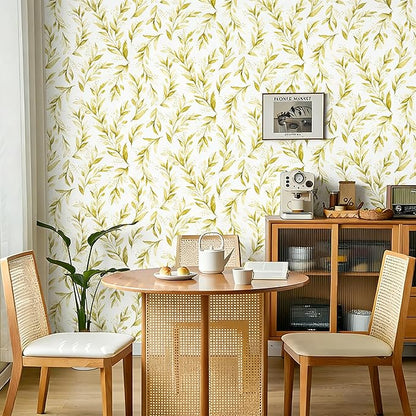 Livebor Leaf Peel and Stick Wallpaper Olive Leaf Contact Paper17.7in x 196.8in Sage Floral Wallpaper Peel and Stick Floral Leaves Contact Paper Modern Farmhouse for Bedroom Neutral Decorative