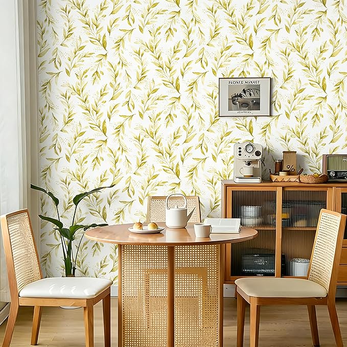Livebor Leaf Peel and Stick Wallpaper Olive Leaf Contact Paper 17.7in x 393.7in Sage Floral Wallpaper Peel and Stick Floral Leaves Contact Paper Modern Farmhouse for Bedroom Neutral Decorative