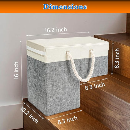 2 PACK | Stair Basket Organizer with Top Lid for Carpeted Stairs & Wooden Staircases. Versatile Sturdy Linen Storage Bag for Climbing, Laundry & Shoe