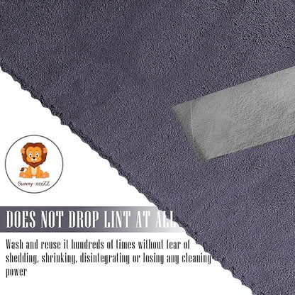 Sunny zzzZZ 24 Pack Kitchen Dishcloths - Does Not Shed Fluff - Reusable Dish Towels, Dish Cloths, Super Absorbent Coral Fleece Cleaning Cloths, Nonstick Oil Washable Fast Drying, 10 x 20 Inch (Grey)
