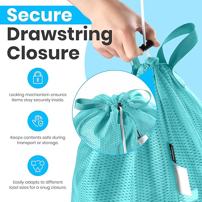 Handy Laundry Mesh Laundry Bag 24 x 36 Inches - Extra Large Heavy Duty Bag with Handles & Shoulder Strap, Breathable, Machine Washable for Dorm, Travel, Bedding & Storage - Teal