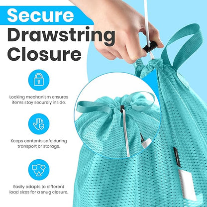 Handy Laundry Mesh Laundry Bag 24 x 36 Inches - Extra Large Heavy Duty Bag with Handles & Shoulder Strap, Breathable, Machine Washable for Dorm, Travel, Bedding & Storage - Teal