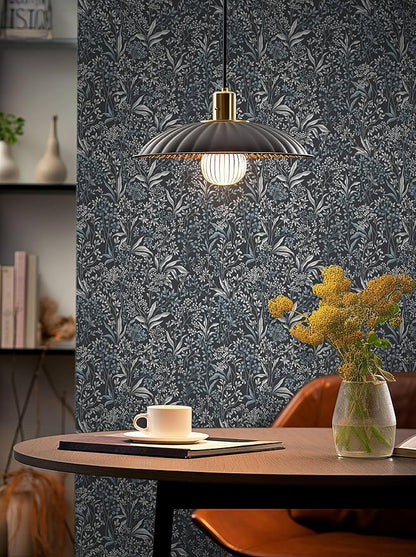 Heroad Brand 17.3''x196'' Blue Peel and Stick Wallpaper Boho Dark Blue Floral Contact Paper Removable Self Adhesive Contact Paper for Cabinets Waterproof Decoration Wallpaper for Walls