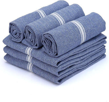 TEXAS LINEN CO. Cotton Kitchen Towels 6 Pack - 15 x 25 Inches - Highly Absorbent Dish Towels for Kitchen Drying, Soft Durable Reusable Quick Dry Tea, Kitchen and Dish Cloths Set - Blue Chambray