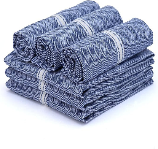 TEXAS LINEN CO. Cotton Kitchen Towels 6 Pack - 15 x 25 Inches - Highly Absorbent Dish Towels for Kitchen Drying, Soft Durable Reusable Quick Dry Tea, Kitchen and Dish Cloths Set - Blue Chambray
