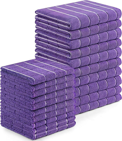 Homaxy Microfiber Kitchen Towels and Dishcloths Set, 20 Pack Soft and Absorbent Dish Hand Towels Bulk, 28 x 16 Inch & 12 x 12 Inch Quick Drying Rags for Washing Dishes, Purple