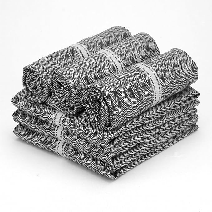 TEXAS LINEN CO. Cotton Kitchen Towels 6 Pack - 15 x 25 Inches - Highly Absorbent Dish Towels for Kitchen Drying, Soft Durable Reusable Quick Dry Tea, Kitchen and Dish Cloths Set - Grey Chambray