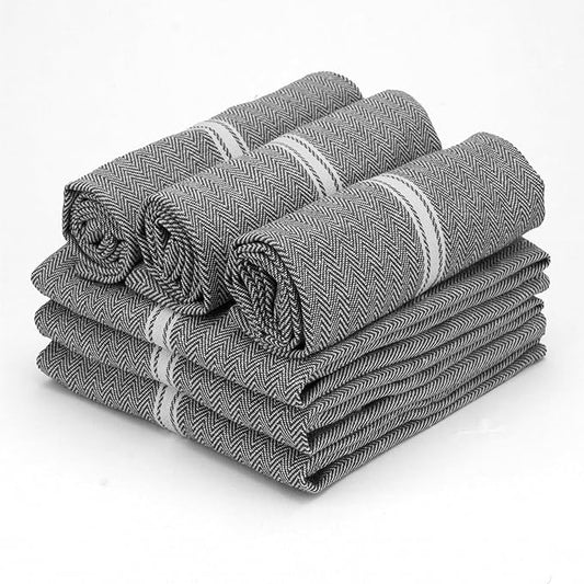 TEXAS LINEN CO. Cotton Kitchen Towels 6 Pack - 15 x 25 Inches - Highly Absorbent Dish Towels for Kitchen Drying, Soft Durable Reusable Quick Dry Tea, Kitchen and Dish Cloths Set - Grey Chambray