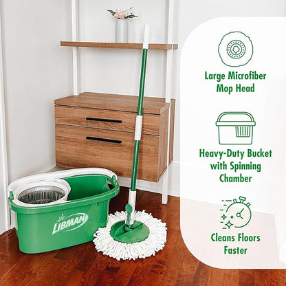 Libman Tornado Spin Mop System | Mop and Bucket with Wringer Set | Mops for Floor Cleaning | 1 Mop Head Included
