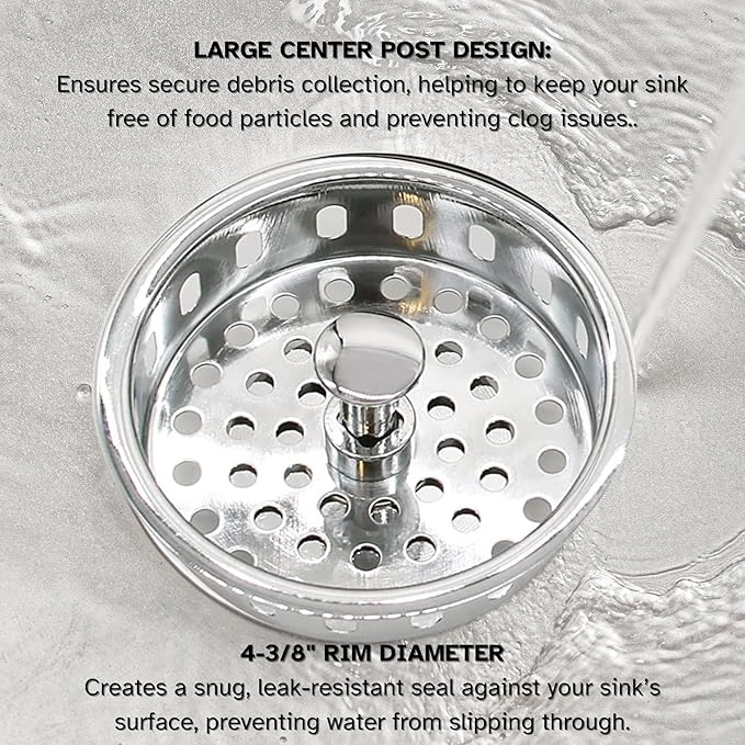 Westbrass A214-05 3-1/2" Post Style Large Kitchen Sink Basket Strainer, Polished Nickel