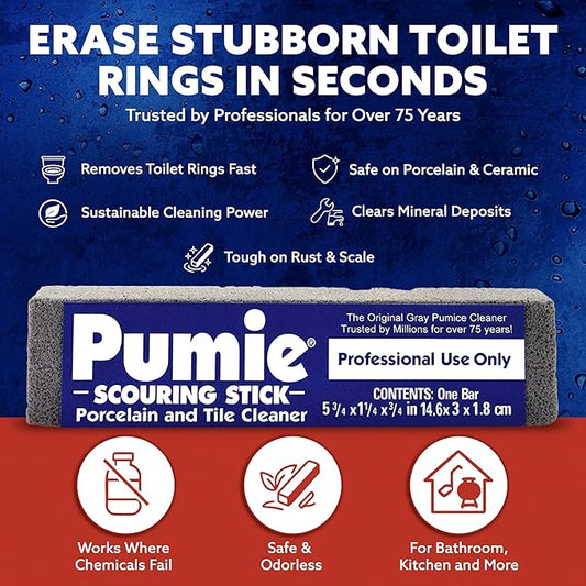 PUMIE Pumice Scouring Stick for Cleaning Toilet Rings Stain & Hard Water Rings, Extra Strong Heavy Duty Pumice Stone for Toilet Cleaning, Rust, Grills, Tough Bathroom, Ovens, Pools & Tubs - Pack of 12