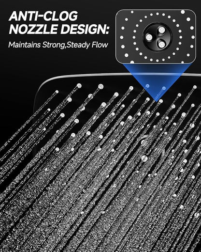 Veken 11.8" Rain Shower Head, Rectangular Rainfall Showerhead with 11" Stainless Steel Exension Arm, Height & Angle Decor Adjustable, High Pressure Shower Heads, Bathroom Accessories, Chrome
