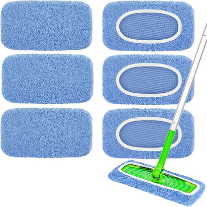 6-Pack Reusable Mop Pads Compatible with Sweeper Mop - 100% Coral Fleece Washable Refills - Microfiber Dry & Wet Sweeping Cloths for Multi-Surface/Hardwood Floor Cleaning- Blue