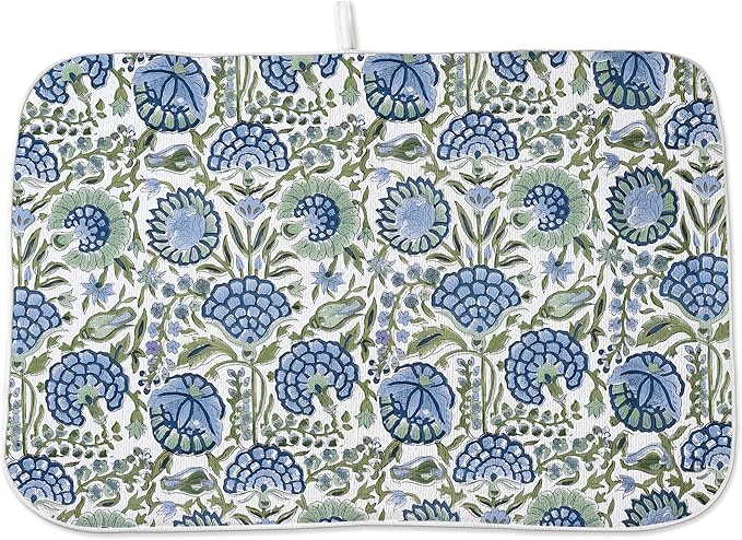 Floral Dish Drying Mat 18x24 Inches For Kitchen Counter Absorbent Block Print Flower Kitchen Decoration Boho Floral Drying Mat Pad For Home Kitchen,Dining Room,Office Decoration