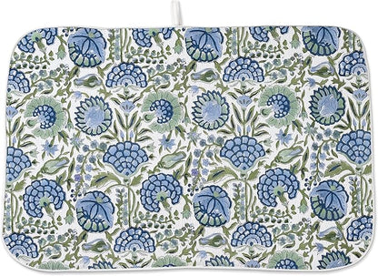 Floral Dish Drying Mat 18x24 Inches For Kitchen Counter Absorbent Block Print Flower Kitchen Decoration Boho Floral Drying Mat Pad For Home Kitchen,Dining Room,Office Decoration