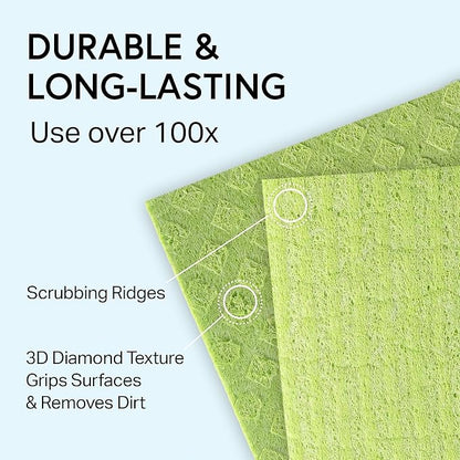 Swedish Wholesale Dishcloths Reusable 8" x 7" Sponge Cloths, Bulk 10 Pack of High Absorbent Cellulose Dish & Kitchen Cleaning Hand Towels, Wring to Dry & Machine Wash, Odor Resistant, Blue