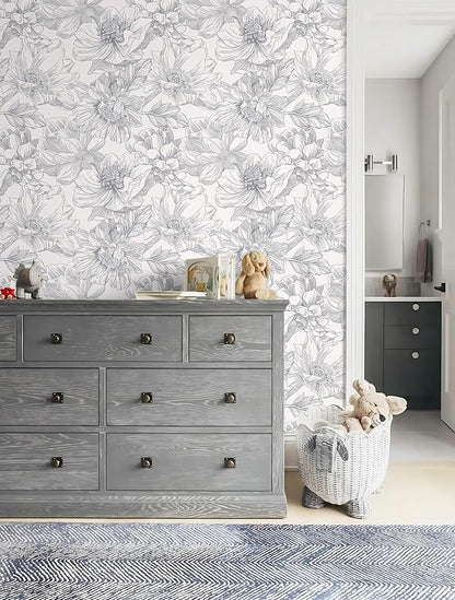 Ismoon Vintage Floral Wallpaper Peel and Stick Boho Beige and Gray Contact Paper 17.3inx6.5ft Removable Self Adhesive Wall Paper for Bathroom Bedroom Cabinet Mural Wall Decor Vinyl Renter Friendly