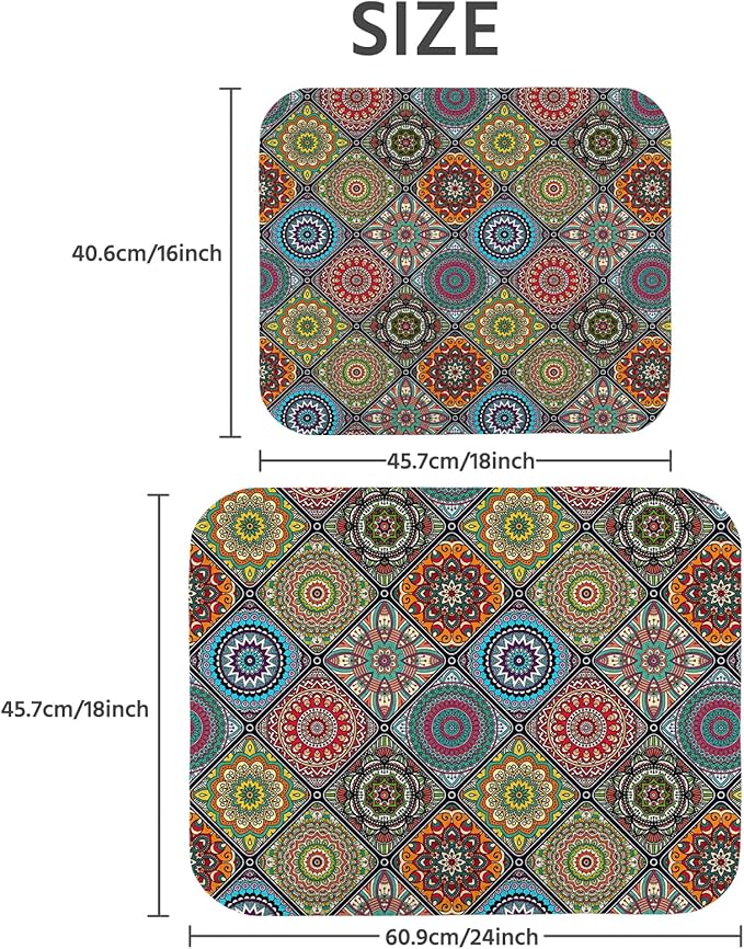 Dish Drying Mat for Kitchen Counter 16x18 Inch, Super Absorbent Dish Drainer Mat, Decorative Microfiber Dishes Drying Pad-Small(Plaid Boho)