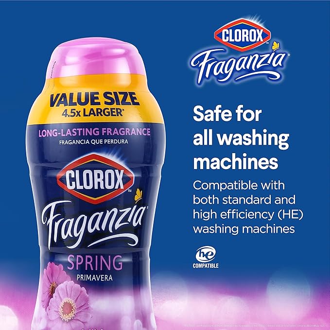 Clorox Fraganzia Laundry Scent Booster Crystals, In-Wash Fragrance Beads for Fresh-Smelling Clothes & Linens, Safe for All Fabrics & Colors, Easy-Pour Bottle, Spring Scent, 70 Oz