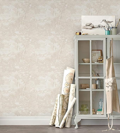 Heroad Peel and Stick Wallpaper Beige Neutral Vintage Forest Animals Floral Wallpaper Removable Self-Adhesive Contact Paper for Bedroom Living Room Cabinets Decoration Thicken Vinyl 17.3" x 393"