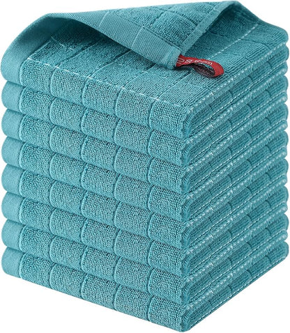 Homaxy 100% Cotton Terry Kitchen Dish Cloths, Ultra Soft and Absorbent Dish Towels for Kitchen, Suitable for Drying and Washing Dishes, 8 Pack, 12 x 12 Inches, Lake Blue