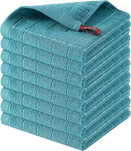 Homaxy 100% Cotton Terry Kitchen Dish Cloths, Ultra Soft and Absorbent Dish Towels for Kitchen, Suitable for Drying and Washing Dishes, 8 Pack, 12 x 12 Inches, Lake Blue