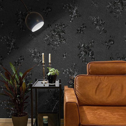 Black Peel and Stick Wallpaper 787.4inL17.3inW Silk Embossed Floral Contact Paper for Cabinets Drawer Furniture Textured Flower Removable Wallpaper for Kitchen Bathroom Waterproof