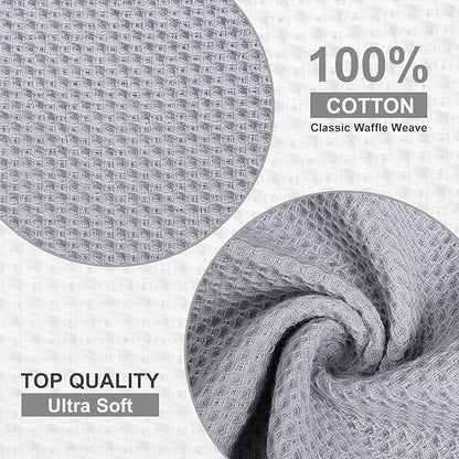 Kitinjoy 100% Cotton Kitchen Dish Cloths (12 X 12 Inches, Light Grey), 6 Pack Waffle Weave Ultra Soft Absorbent Dish Towels for Drying Dishes Quick Drying Kitchen Towels Dish Rags
