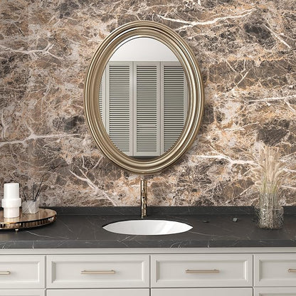 JSEVEM 24"×197" Extra Thick Brown White Marble Wallpaper Peel and Stick Waterproof Brown Marble Contact Paper Vinyl DIY Faux Granite Wall Tile Stickers for Kitchen Bedroom Walls Bathroom Countertops