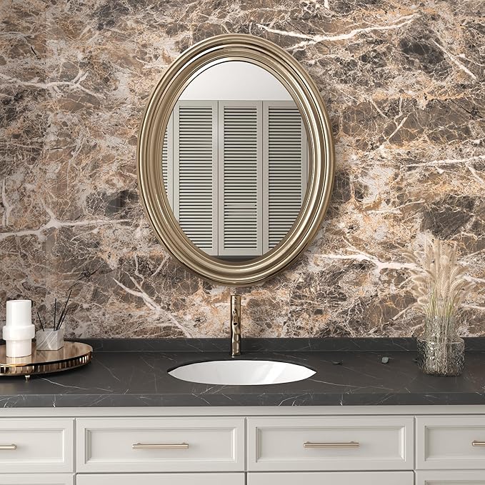 JSEVEM 16"×197" Thick Brown Marble Contact Paper Faux Brown Marble Granite Wallpaper Peel and Stick Glossy Textured Self Adhesive Waterproof Vinyl Furniture Stickers for Kitchen Countertops Cupboard