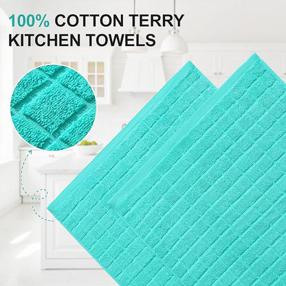 Homaxy Premium Cotton Kitchen Towels 16"x 28", Large Natural Ring Spun 390 GSM Dish Towels, Super Absorbent Terry Kitchen Hand Towels, Soft Tea Towels with Hanging Loop, Pure Aqua Design, 6 Pack