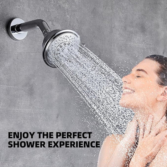 High Pressure Shower Head, 5-Spray Mode Adjustable Showerhead with 4-Inch Round Head, High Flow Handheld Shower for Low Water Pressure, Easy Install & Clean, Round Chrome