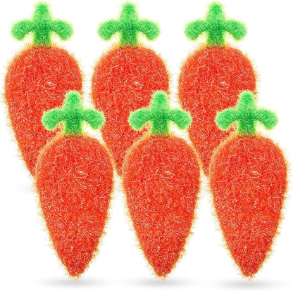 Breling 6 Pieces Carrot Shape Dish Sponge Dual Sided Non Scratch Dish Washing Scrubbers, Reusable Household Cleaning Kitchen Tools for Dishwashing Washing Dishes Cookware