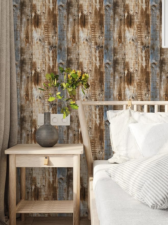 LXCREAT Faux Wood Butcher Block Contact Paper, Shiplap Peel and Stick Wallpaper Wooden Planks for Walls 17.5"X118", Natural Brown Self Adhesive Removable Rustic Wallpaper for Shelf Kitchen Decoration