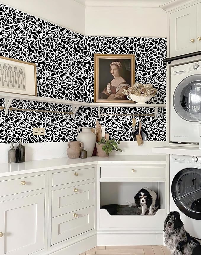 Ismoon 17.3"x197" Peel and Stick Wallpaper Black and White Contact Paper Black Modern Striped Removable Self-Adhesive Wall Paper Renter Friendly Wallpaper for Bathroom Bedroom Cabinets Decor Vinyl