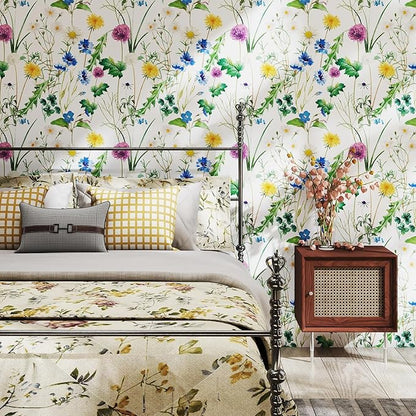 GloryTik Floral Peel and Stick Wallpaper,Modern Garden Removable Self Adhesive Waterproof Nursery Contact Paper for Bedroom Bathroom Cabinets Decor Vinyl 17.3" X 120"