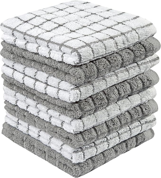 Bumble Dish Cloths (8 Pack) | 12" x 12" | 100% Cotton Kitchen Towels | 405 GSM | Soft, Highly Absorbent & Durable Dish Towels for Kitchen | Gray