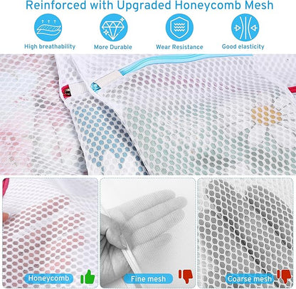 3 Pack 3 Size Durable Honeycomb Mesh Laundry Bags Set for Delicates with AUTO-Lock Zipper, Lingerie Bags for Washing Delicates, Laundry Bags Mesh Wash Bags, Delicates Laundry Bag