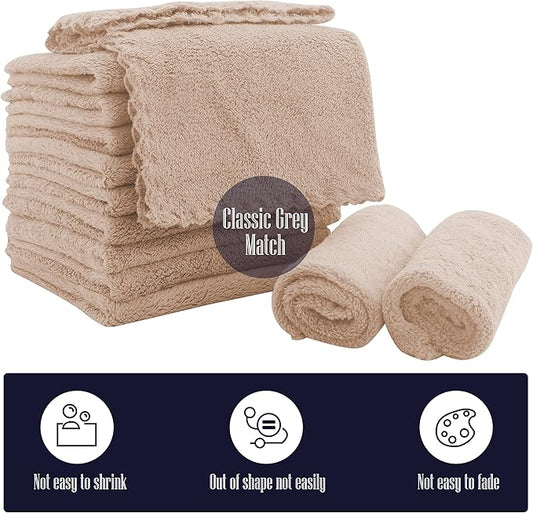 16 Pack Baby Washcloths - 10x10 Inch, Coral Fleece - Extra Absorbent and Soft Wash Clothes for Newborns, Infants and Toddlers - Suitable for Sensitive Skin and New Born - Baby Shower - Brown