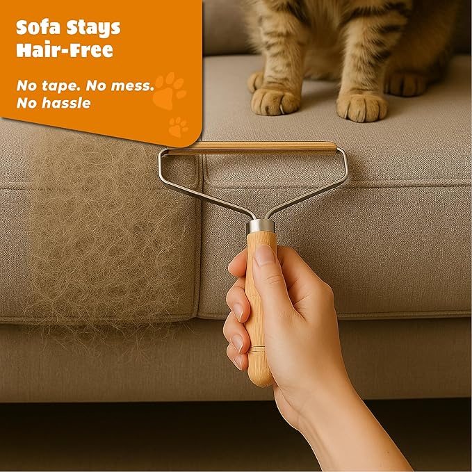 Pet Hair Remover – Multi Fabric Edge Carpet Rake Scraper with Rust-Resistant Copper Blade – Cat and Dog Hair Remover for Couch, Rugs, Car & Furniture (1 Pack)