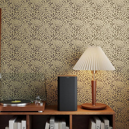 Leopard Print Peel and Stick Wallpaper – Brown & Gold Animal Pattern Removable Wall Covering for Living Room, Bedroom, Accent Wall & Home Décor – Self Adhesive, Waterproof, Easy to Install 17"x 200"