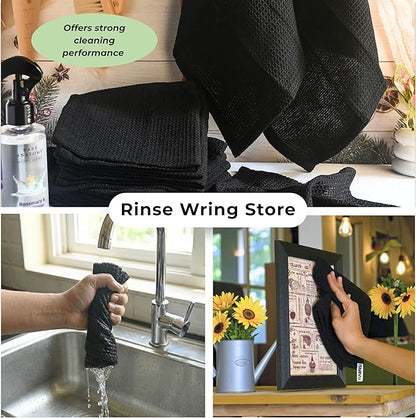 Black Cotton Cleaning Rags For Housekeeping - Trapos Paños De Limpieza Reutilizables - Kitchen Bar Shop Towel Dish Mop Wash Cloth For House Dust - Reusable Washable Absorbent - 13"x13" 12 Pack