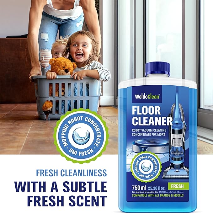 WoldoClean Floor Cleaner Solution for Robot Mops 25.36 fl.oz - Anti-Clog Formula Compatible with Roborock, Dreame, Roomba, Tineco, Professional Low-Foam Concentrate