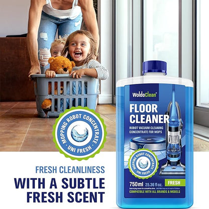 WoldoClean Floor Cleaner Solution for Robot Mops 25.36 fl.oz - Anti-Clog Formula Compatible with Roborock, Dreame, Roomba, Tineco, Professional Low-Foam Concentrate