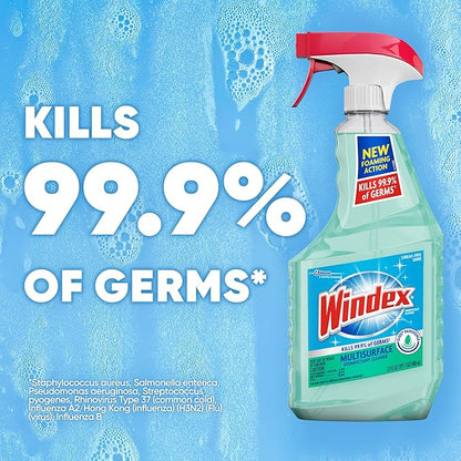 Windex Multipurpose Cleaner Disinfectant Spray Trigger Bottle, New Foaming Action Formula, Surface Cleaning Spray, Glade Rainshower Scent, 32 Fl Oz