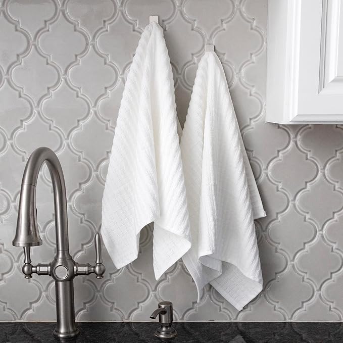 Ritz Royale Collection 100% Combed Terry Cotton, Highly Absorbent, Oversized, Kitchen Towel Set, 28" x 18", 2-Pack, Solid White