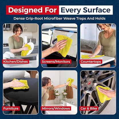 USANOOKS Microfiber Cleaning Cloth Yellow - 12 Pcs 12.5"x12.5" - High Performance - 1200 Washes, Ultra Absorbent Towels Weave Grime & Liquid for Streak-Free Mirror Shine - Car Washing Cloth